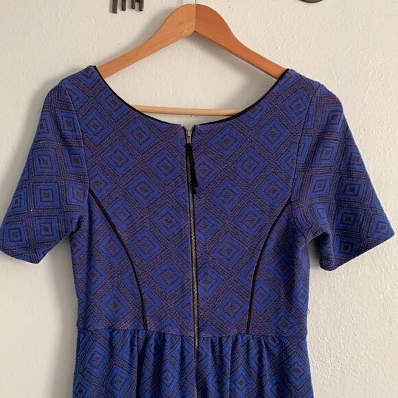 Anthropologie HD in Paris geometric fit and flare dress with floral overlay - Picture 7 of 10